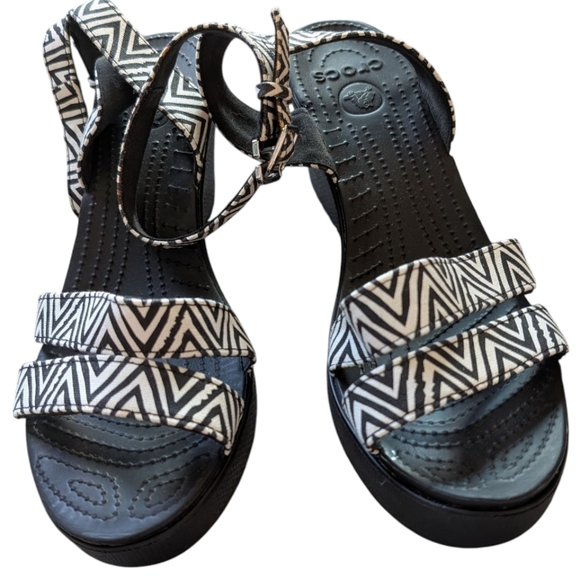Crocs Leigh II Cross-strap Ankle Wedges Sandal Zebra Black White Rare Women 10 - Picture 2 of 15